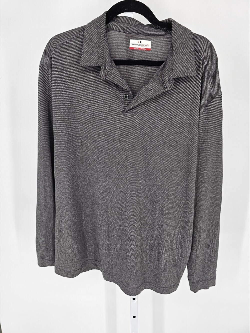 Grand Slam Mens Sz XL Long Sleeve Golf Polo Shirt Gray Black Striped